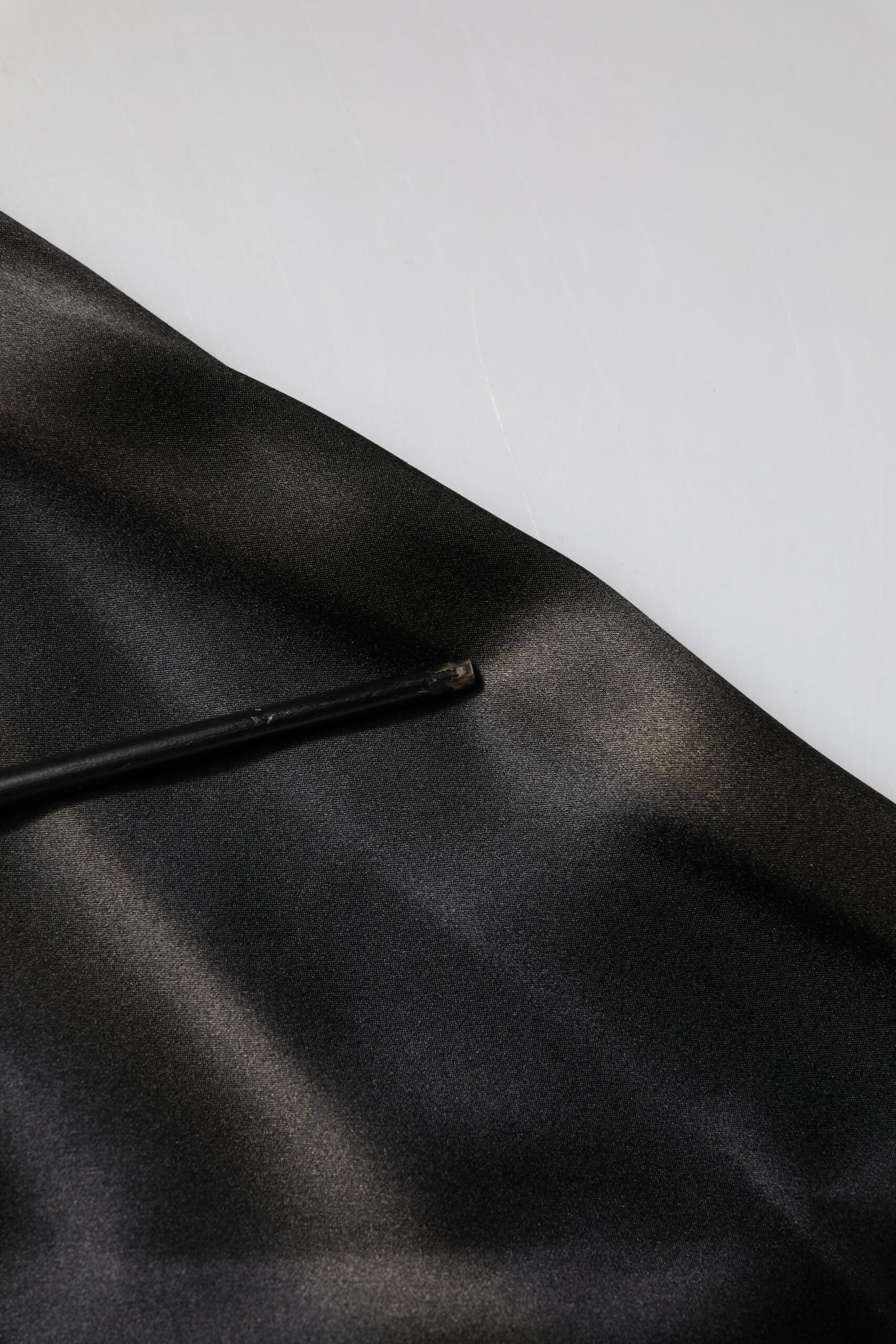 Black Silk Ascot Collared Button Blouse Top