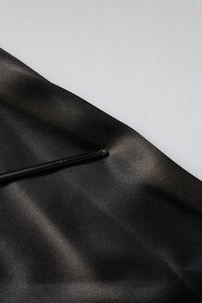 Black Silk Ascot Collared Button Blouse Top