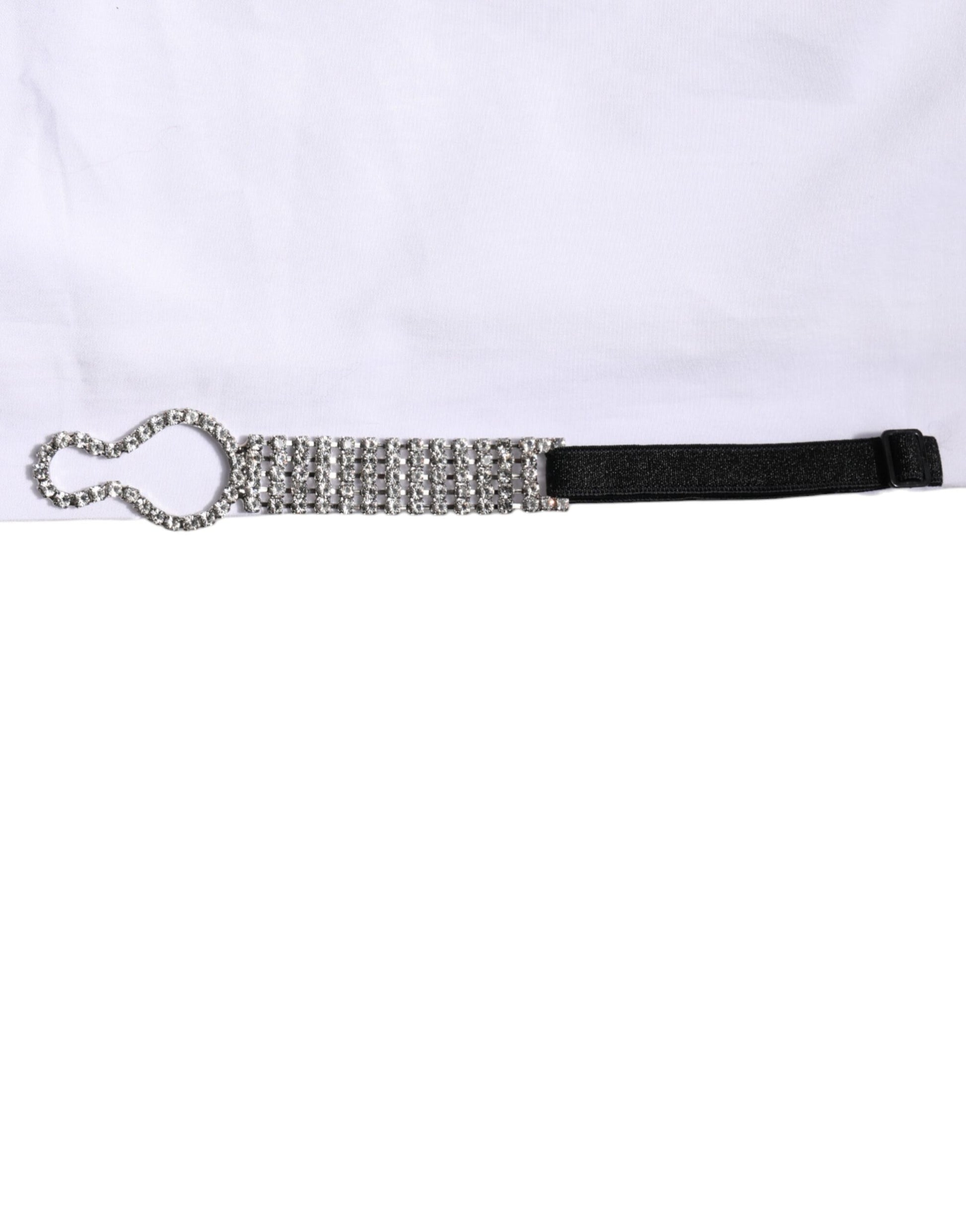 White Crystal Embellished Collared Shirt Top