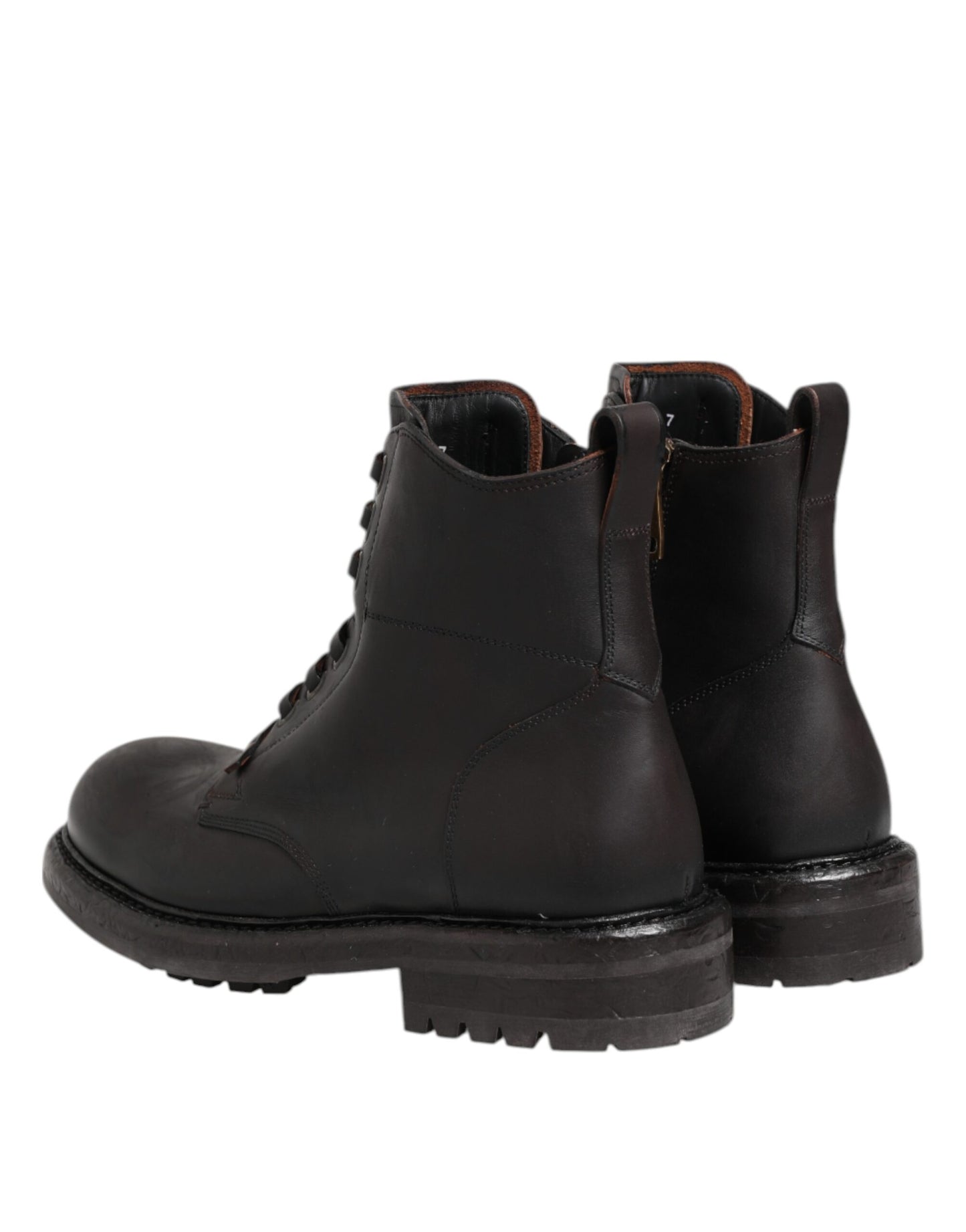 Dark Brown Leather Lace Up Mid Calf Boots Shoes