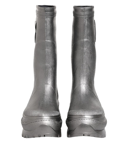 Metallic Silver Pull On Rain Boots Shoes