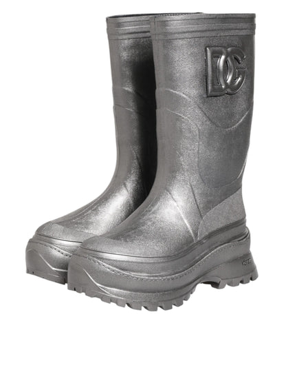 Metallic Silver Pull On Rain Boots Shoes