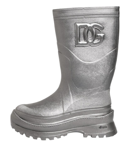 Metallic Silver Pull On Rain Boots Shoes