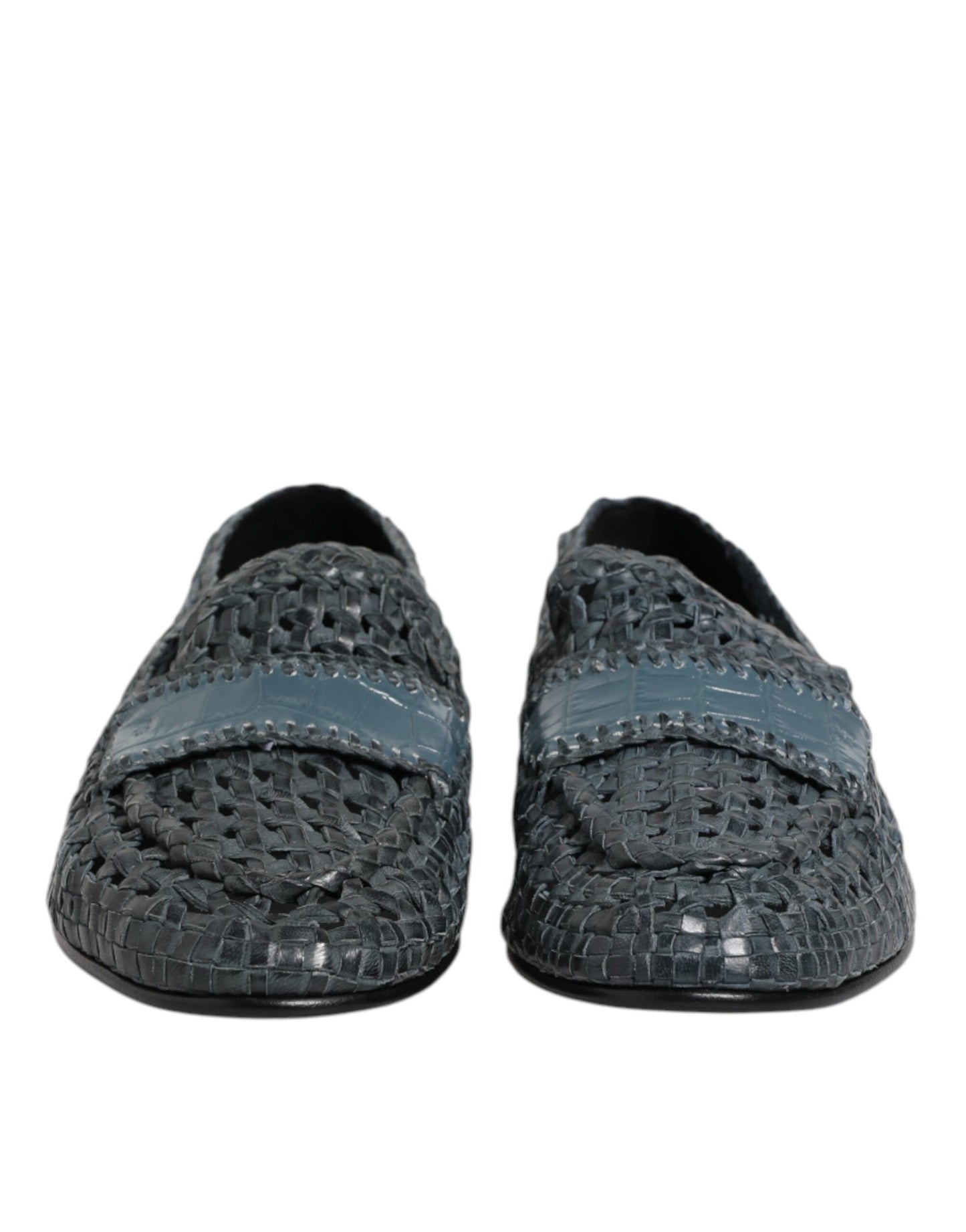 Blue Woven Raffia Slip On Loafers Shoes