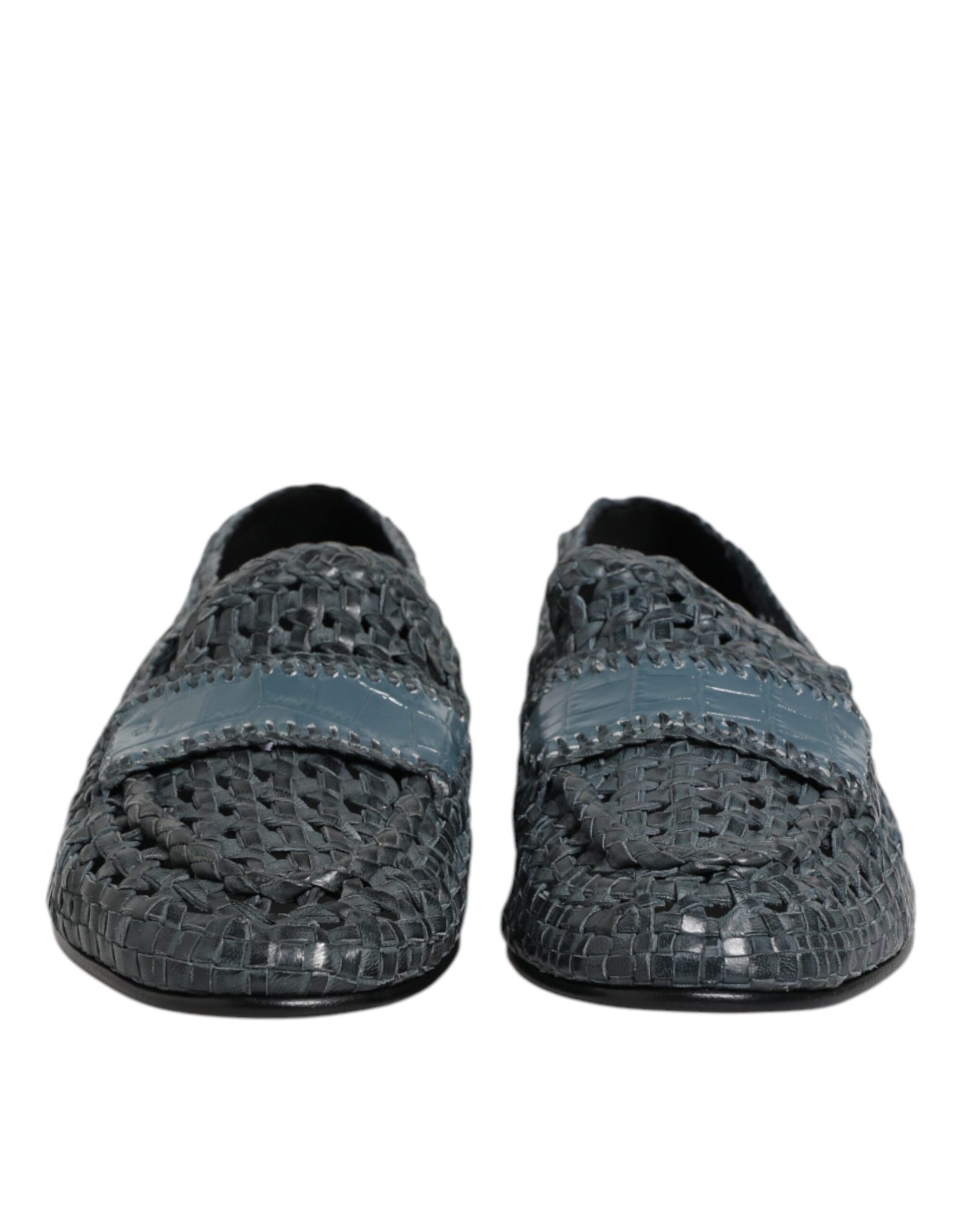 Blue Woven Raffia Slip On Loafers Shoes