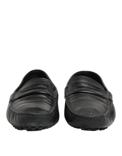 Black Leather Slip On Mocassin Loafer Shoes