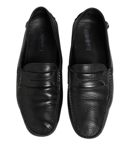 Black Leather Slip On Mocassin Loafer Shoes
