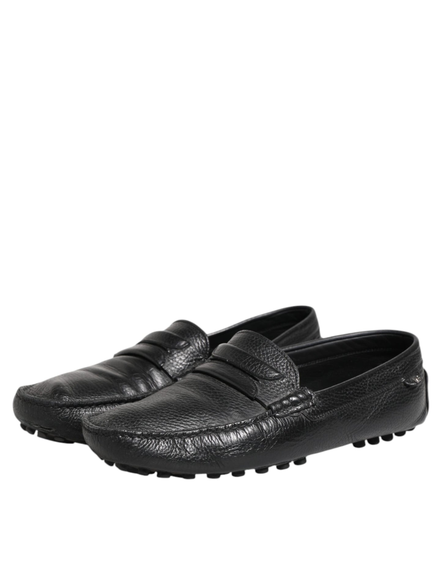 Black Leather Slip On Mocassin Loafer Shoes