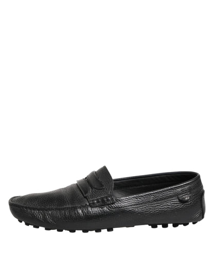 Black Leather Slip On Mocassin Loafer Shoes