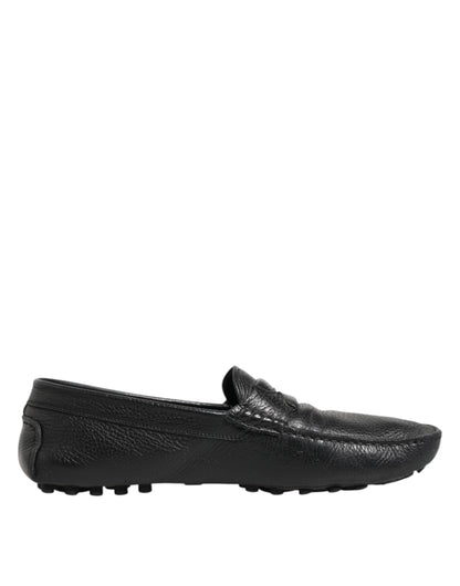 Black Leather Slip On Mocassin Loafer Shoes