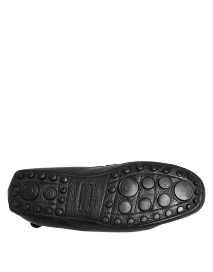 Black Leather Slip On Mocassin Loafer Shoes