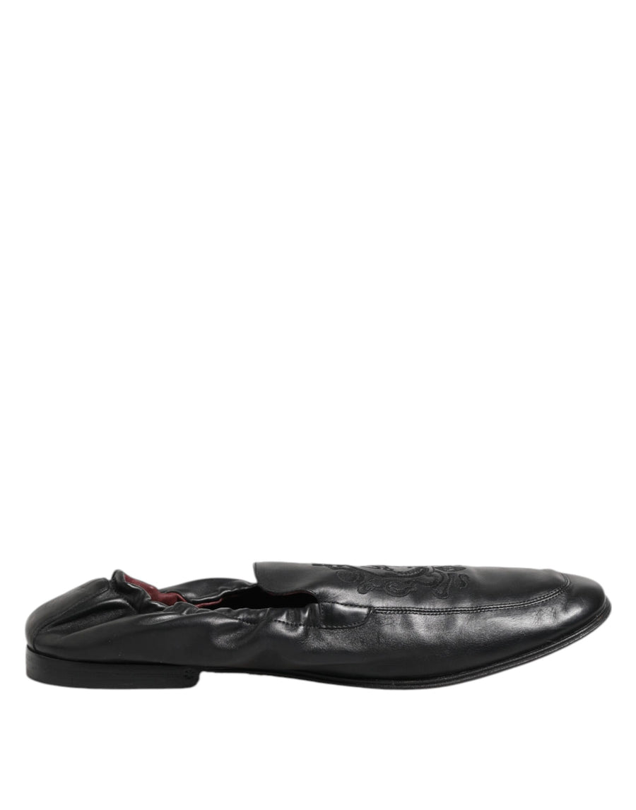 Black Leather Slip On Men Flat Loafers Shoes