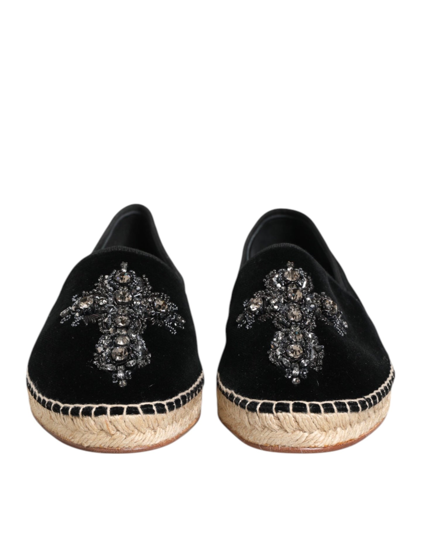 Black Cross Crystal Slip On Espadrille Shoes