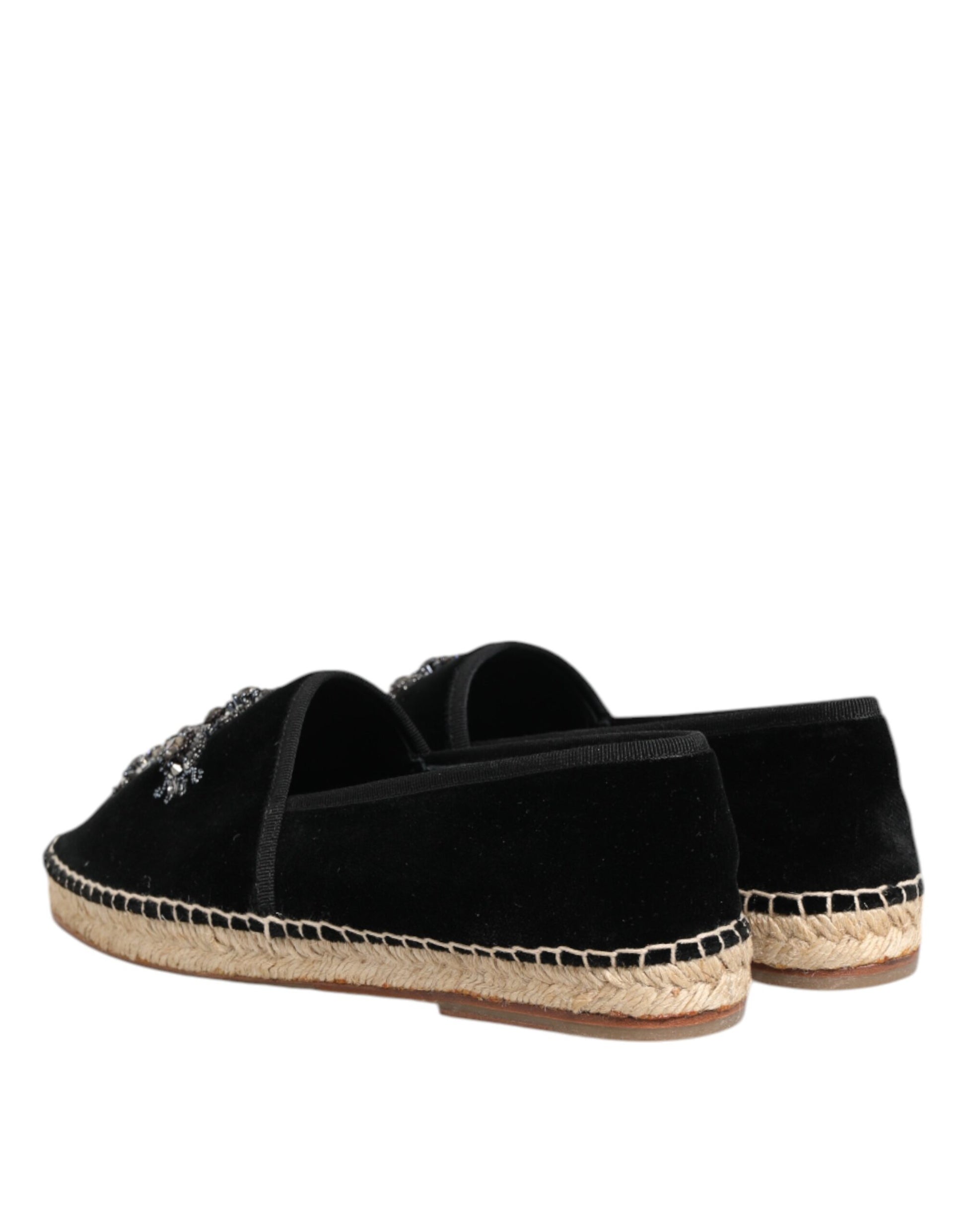 Black Cross Crystal Slip On Espadrille Shoes
