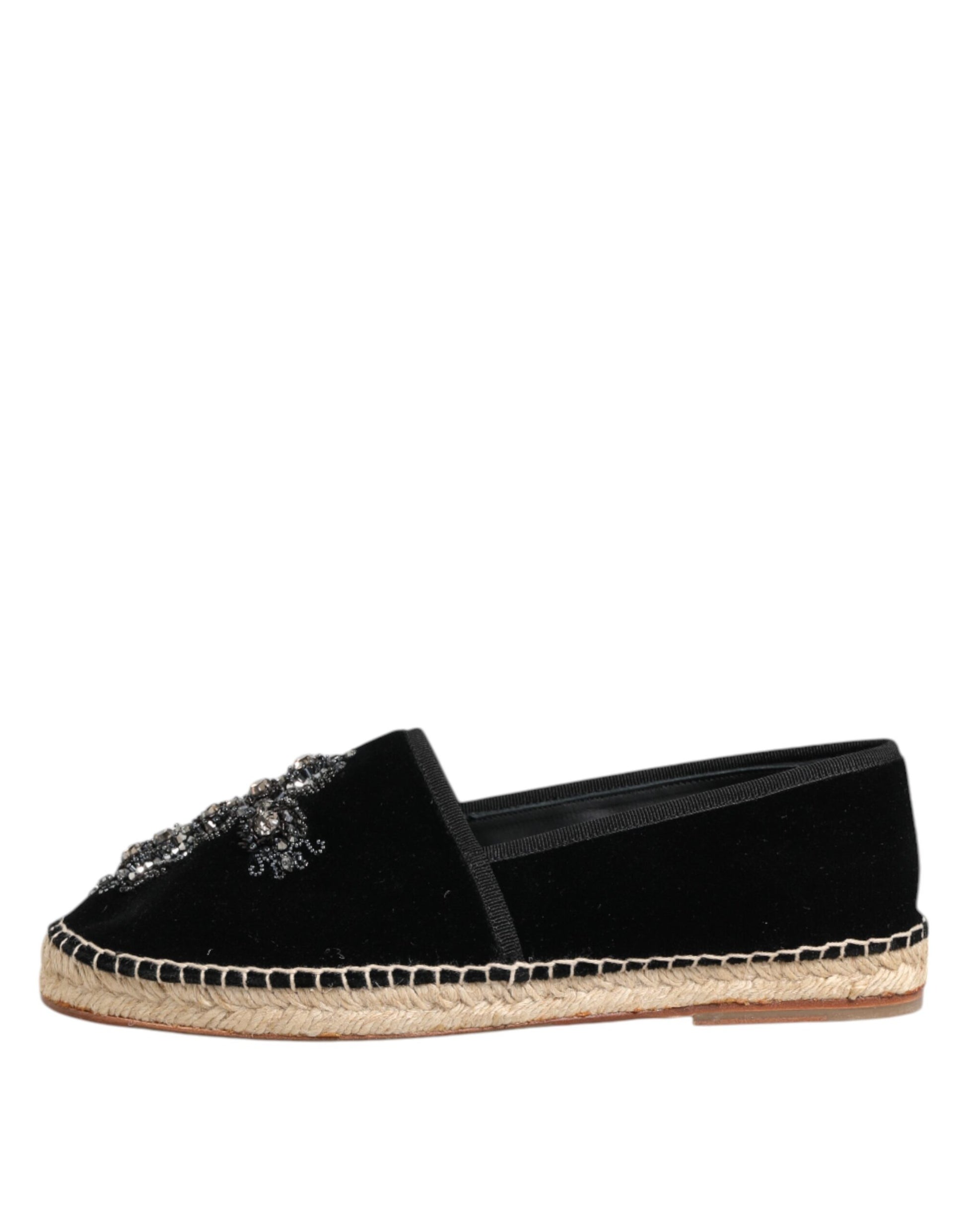 Black Cross Crystal Slip On Espadrille Shoes