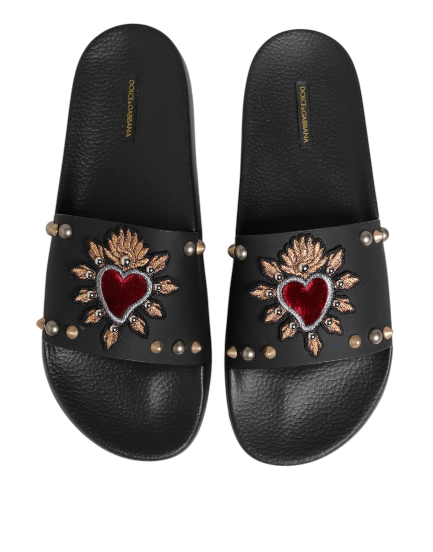 Black Rubber Sacred Heart Slides Men Beachwear Shoes