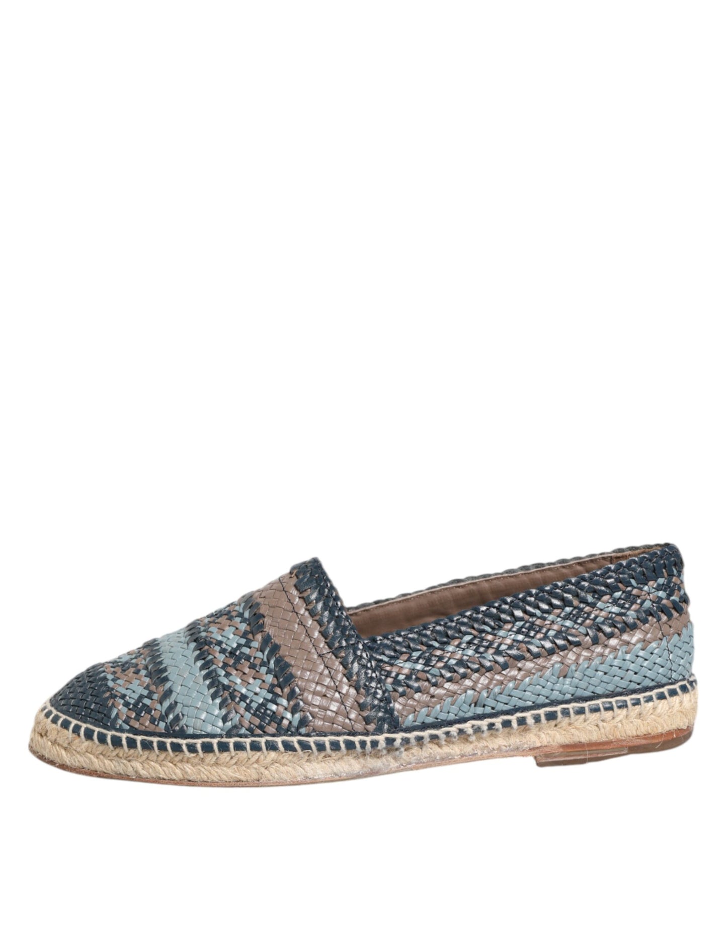 Blue Gray Woven Leather Buffalo Espadrille Shoes