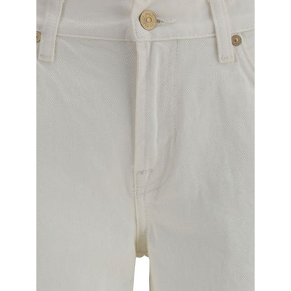 Cream Cotton Flared Jeans