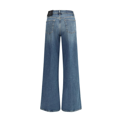 Blue Cotton Flared Jeans