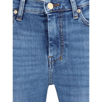 Blue Cotton Flared Jeans