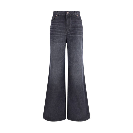 Black Cotton Flared Jeans
