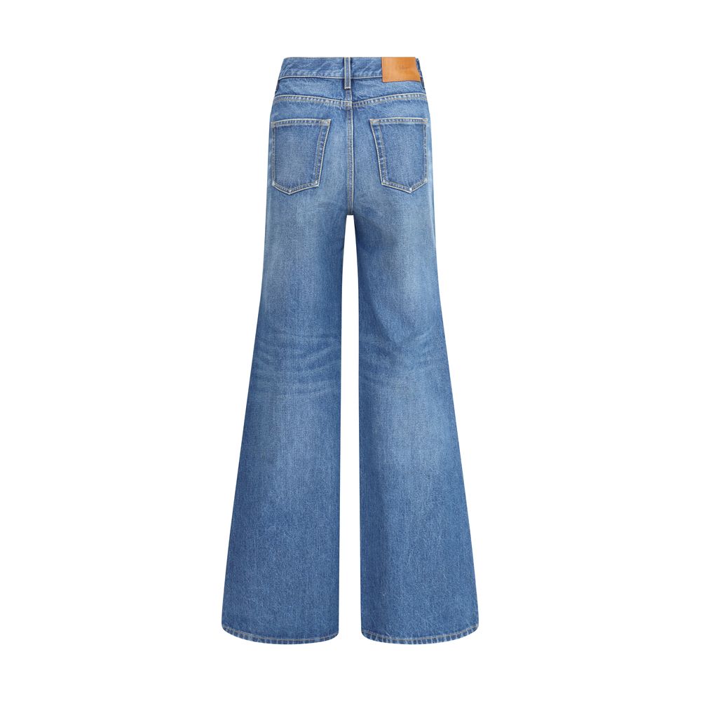 Blue Cotton Flared Jeans