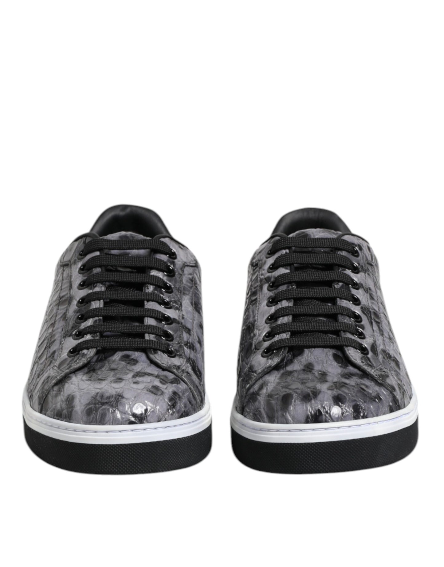 Gray Leather Leopard Low Top Sneakers Shoes