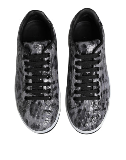 Gray Leather Leopard Low Top Sneakers Shoes