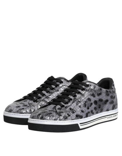 Gray Leather Leopard Low Top Sneakers Shoes