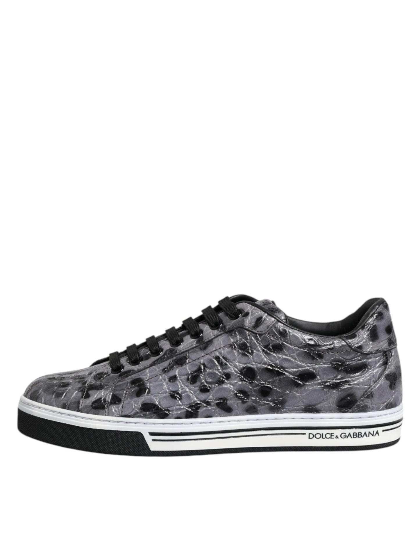 Gray Leather Leopard Low Top Sneakers Shoes