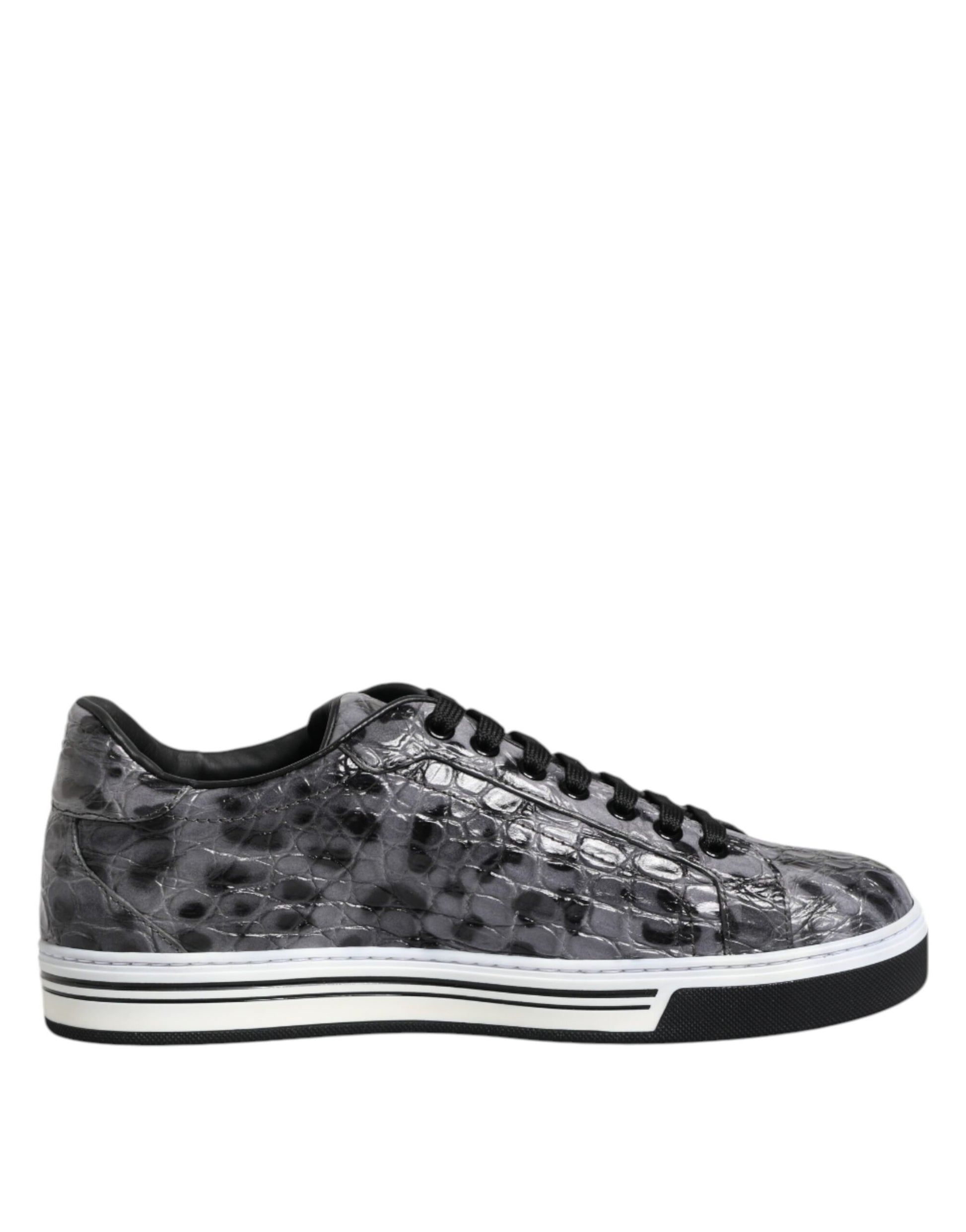 Gray Leather Leopard Low Top Sneakers Shoes