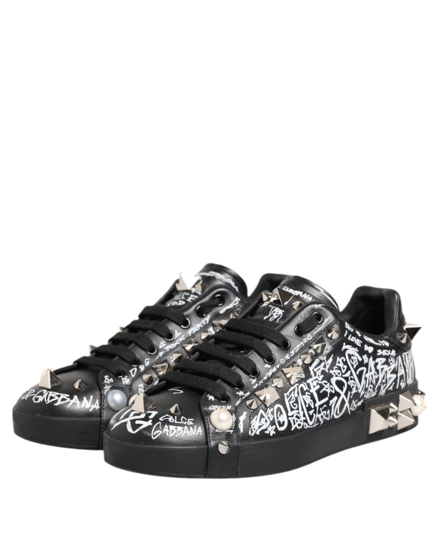 Black Portofino Stud Embellished Sneakers Shoes