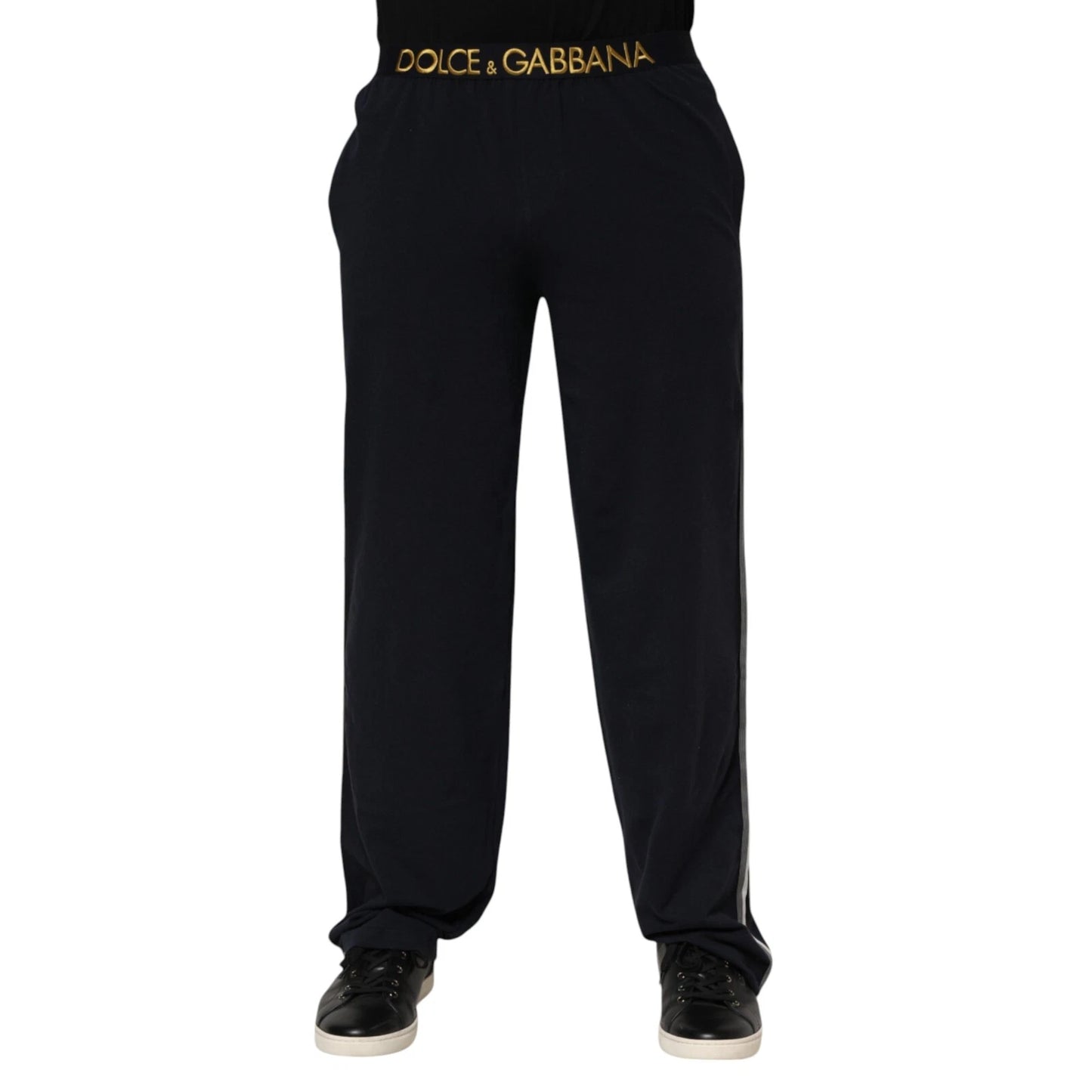 Black Modal Spandex Straight Logo Trouser Pants