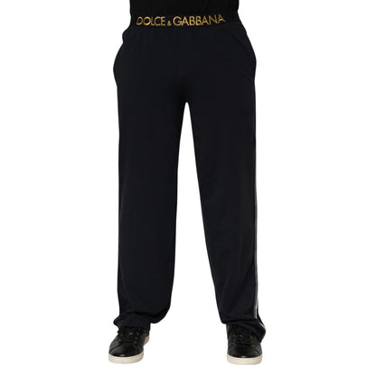 Black Modal Spandex Straight Logo Trouser Pants