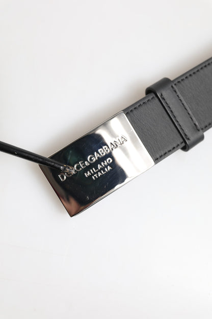 Black Leather Classic Metal Logo Buckle Belt