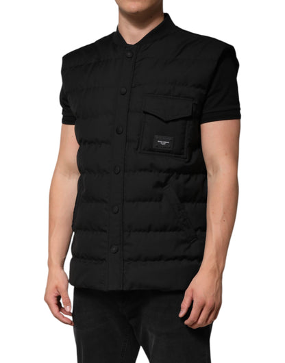 Black Sleeveless Parka Logo Plaque Jacket