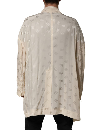 Beige Polyester Logo Monogram Coat Jacket