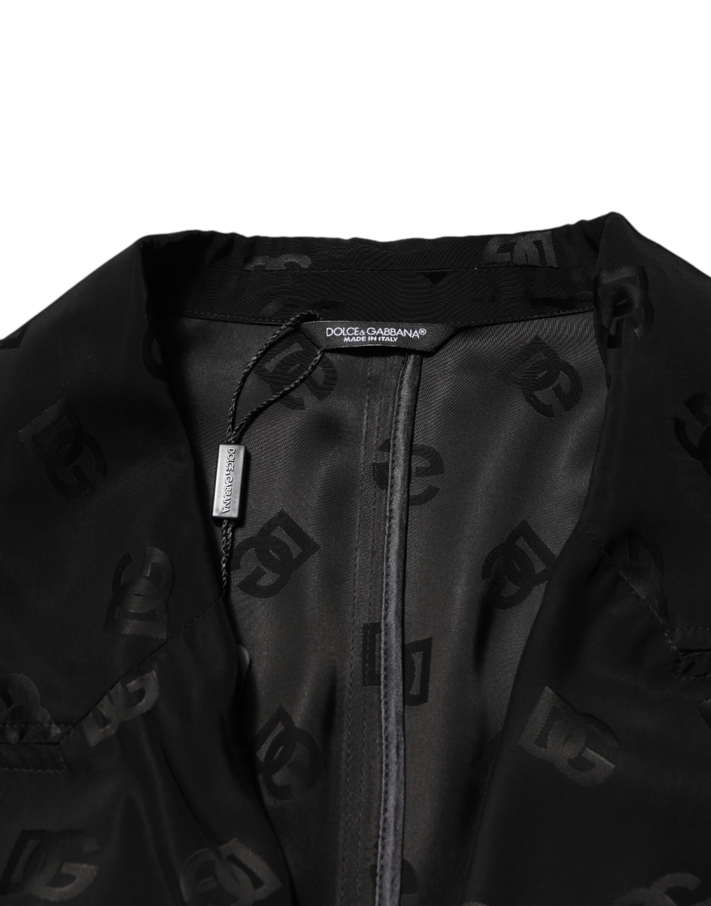 Black Polyester Logo Monogram Coat Jacket