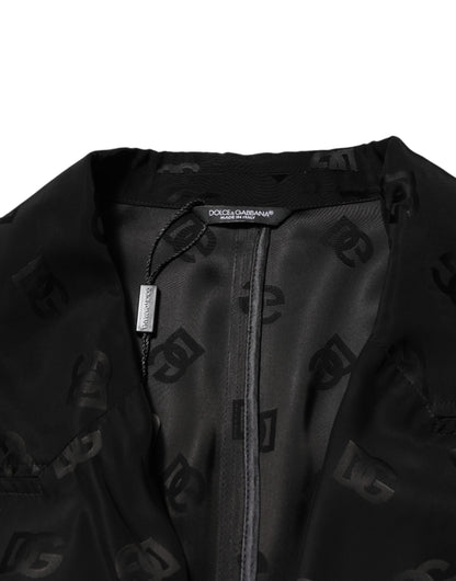 Black Polyester Logo Monogram Coat Jacket
