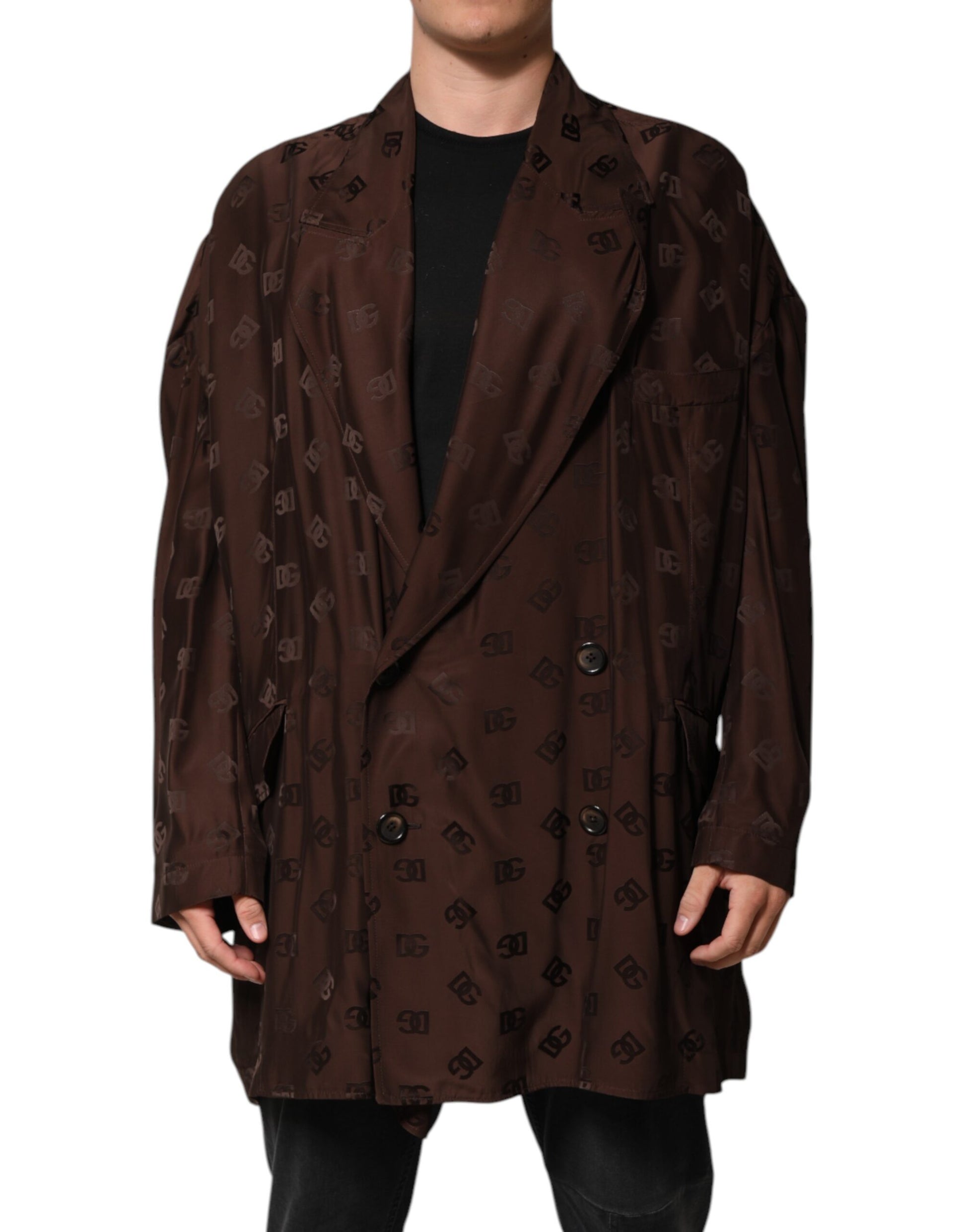 Brown Polyester Logo Monogram Coat Jacket