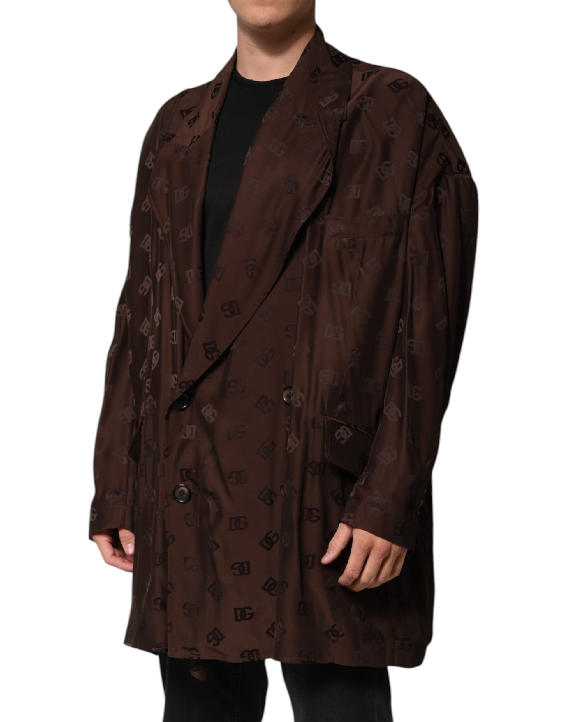 Brown Polyester Logo Monogram Coat Jacket