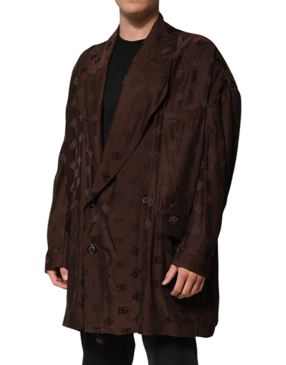 Brown Polyester Logo Monogram Coat Jacket