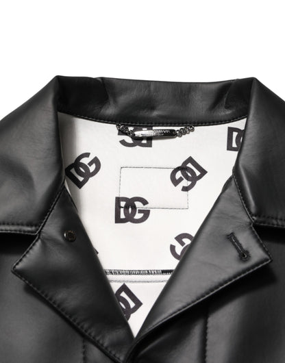 Black Polyester Button Down Biker Jacket