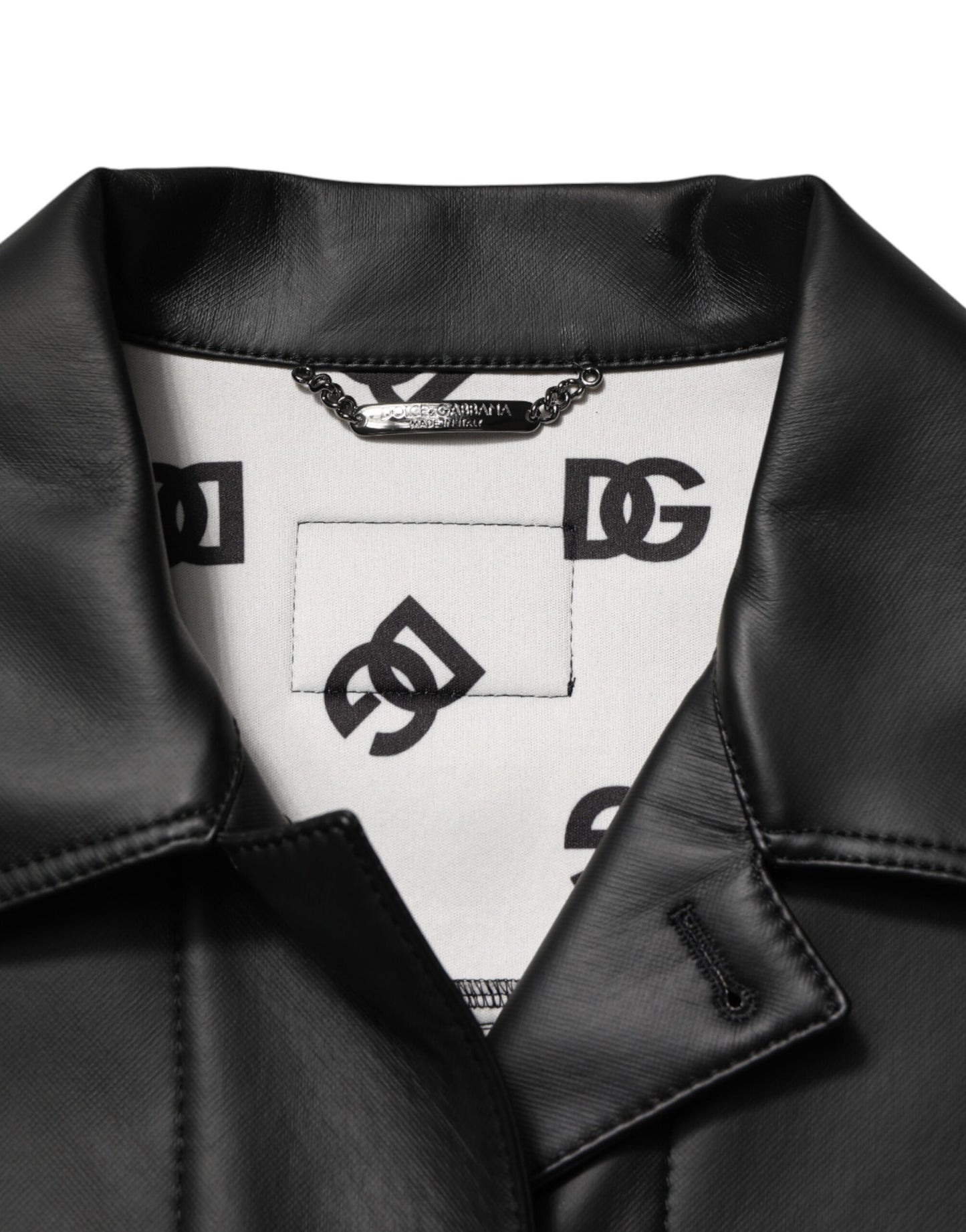 Black Polyester Button Down Biker Jacket