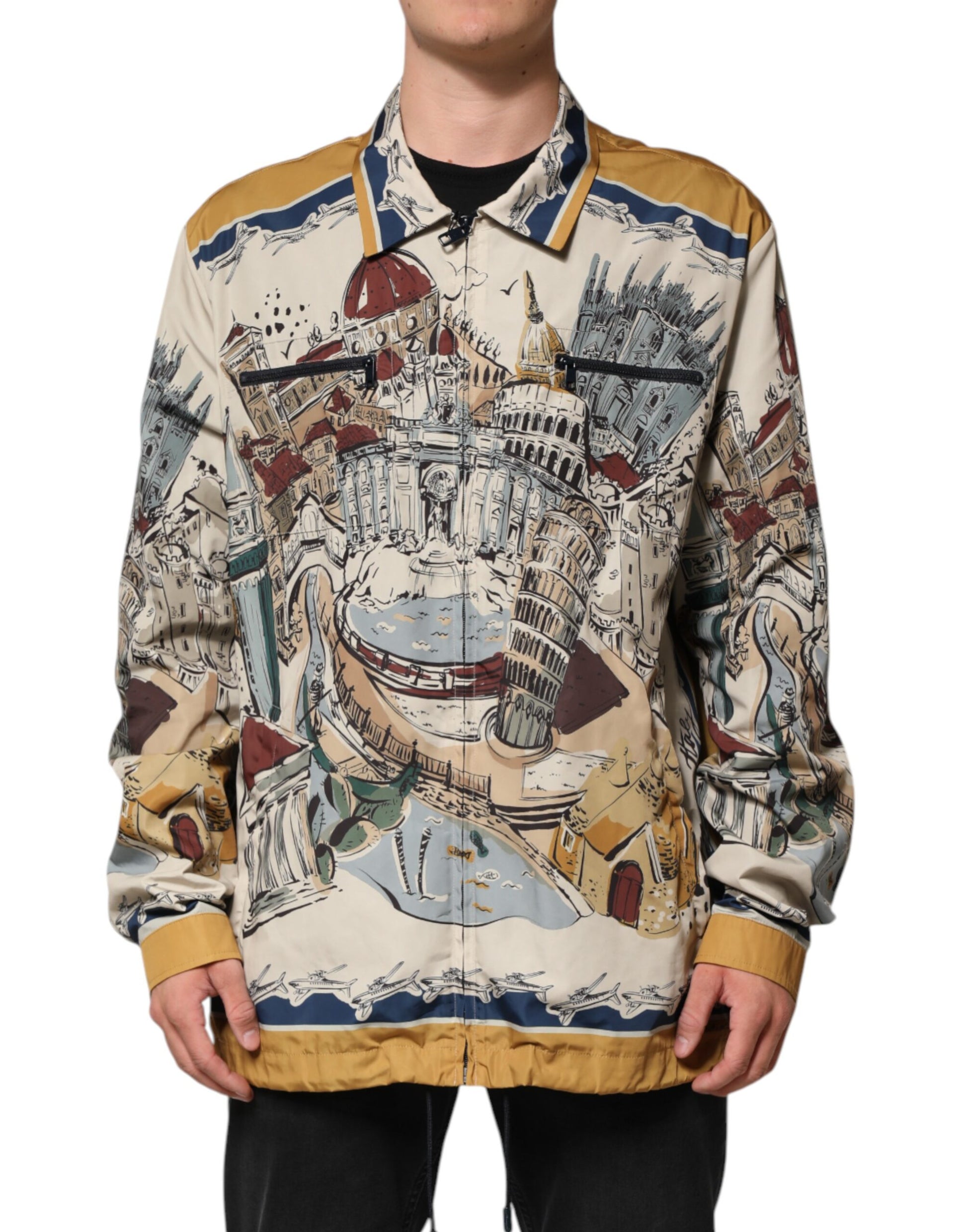 Multicolor Italian Motif Men Bomber Jacket