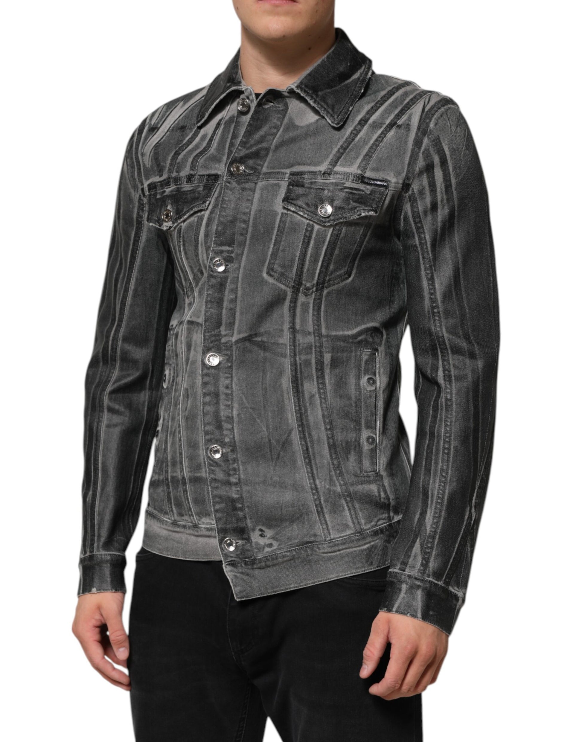 Gray Washed Cotton Stretch Denim Jacket