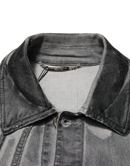 Gray Washed Cotton Stretch Denim Jacket