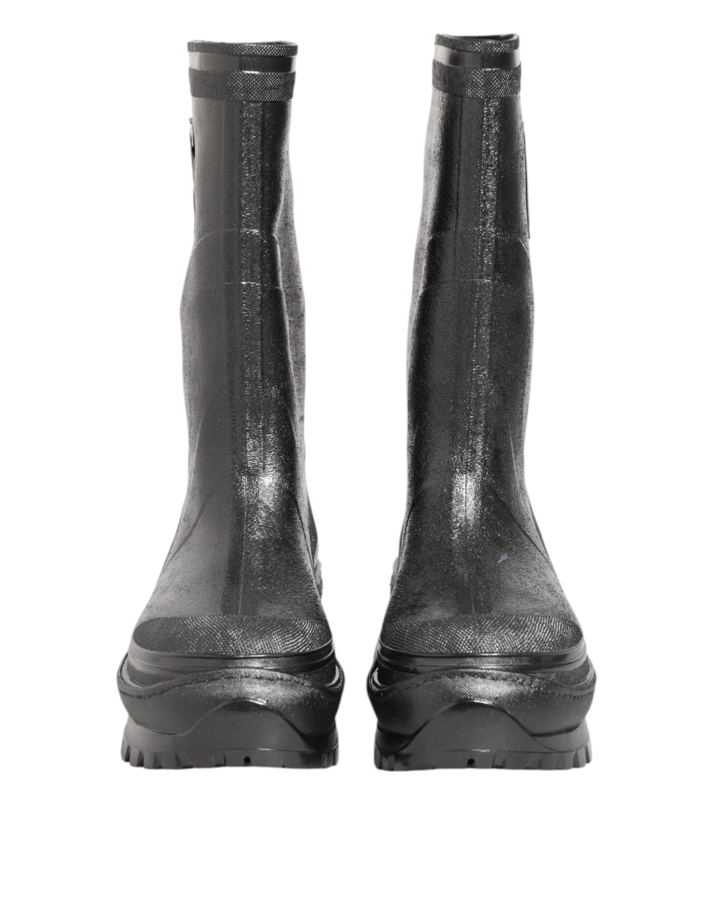 Metallic Black Pull On Rain Boots Shoes