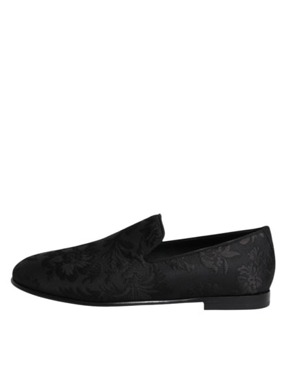 Black Floral Brocade Loafers Men Dress Shoes