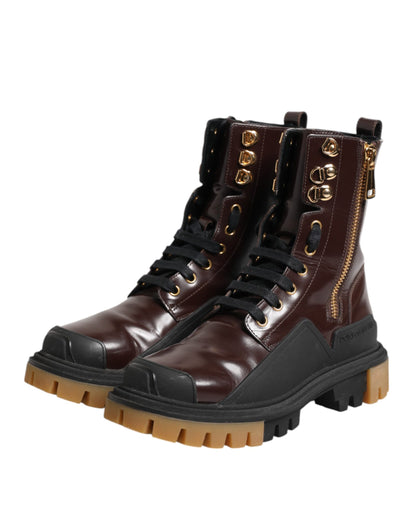 Maroon Leather Mid Calf Biker Boots Shoes